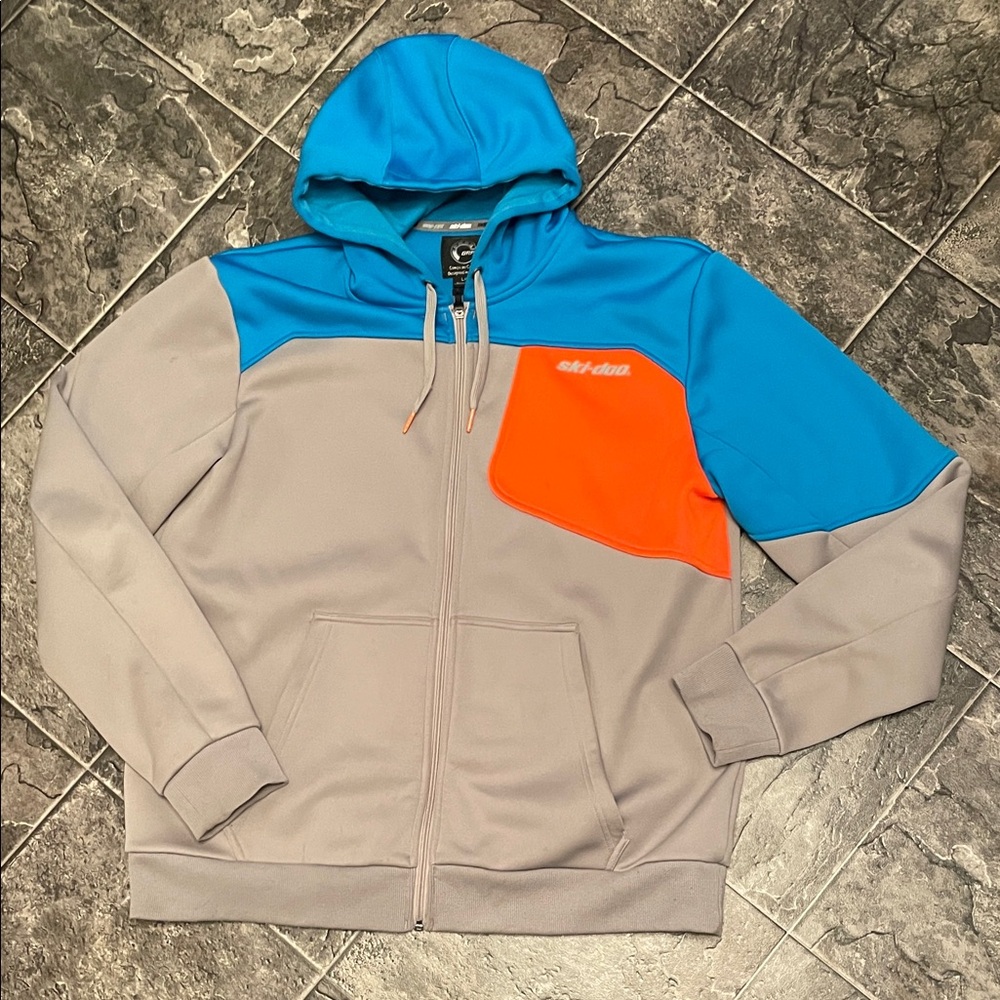 SKI-DOO BRP Men’s ZipUp Hoodie Jacket Gray Blue Orange Outdoor Sporty Streetwear